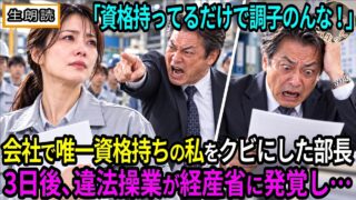 【生朗読】「資格持ってるだけで調子乗んな！」会社で唯一有資格者の私をクビにした部長。３日後、違法操業が経産省にバレ・・・　　　#感動する話  #スカッとする話